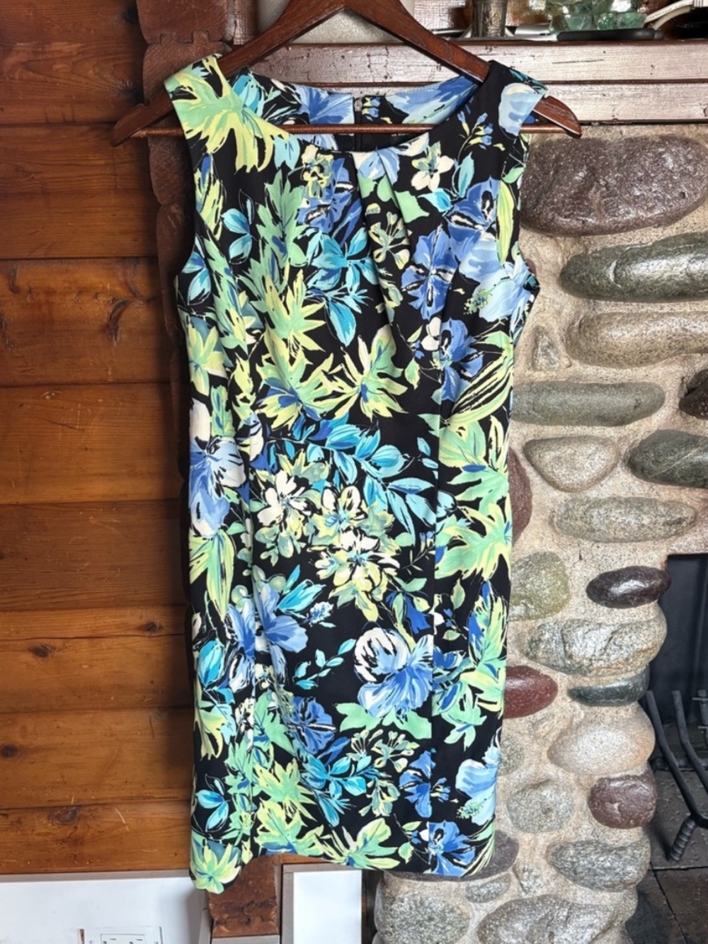 Floral Sheath Dress Blue Green Black | Wedding Guest Cocktail Career 6 Tropical